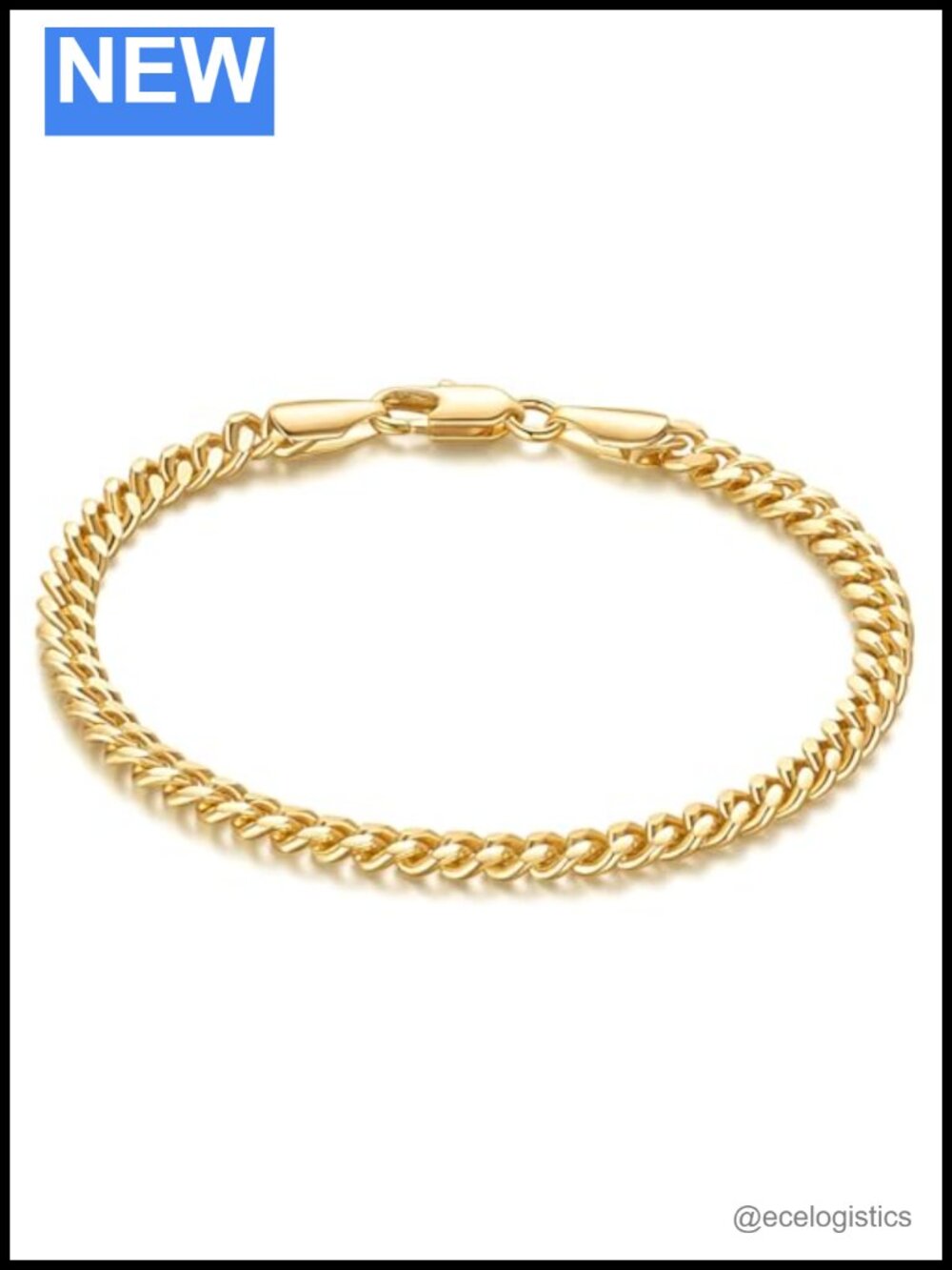 14K Gold Plated Cuban Link Bracelet 4mm Chain Unisex 8"